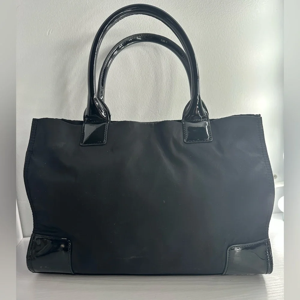 Tory Burch Black Patent Logo Tote